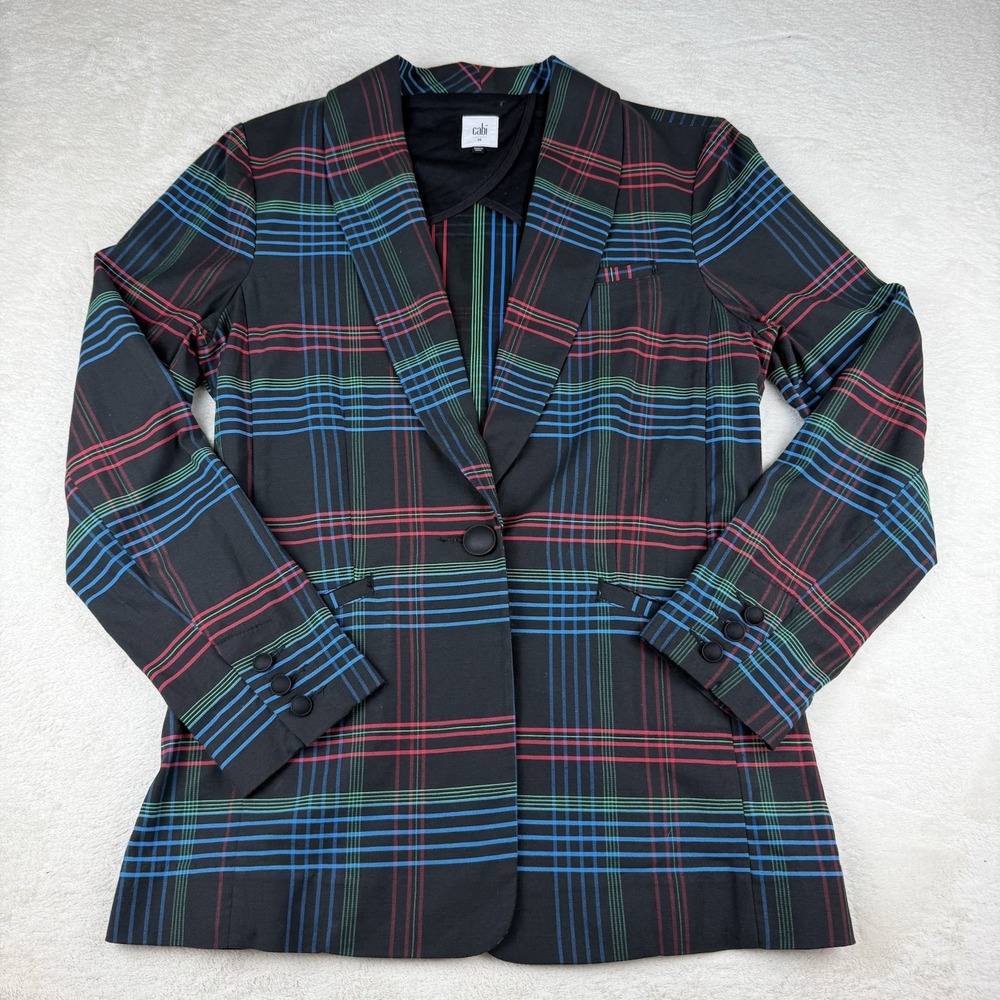 Cabi Holiday Plaid Blazer Size Medium Black, Green Red Single‎ Button Jacket